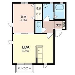 サンドミール 2階1LDKの間取り