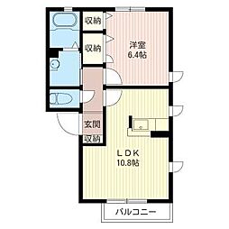 ファイン・ヒルズB 1LDKの間取図画像
