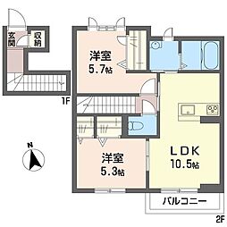 コンフォート 2LDKの間取図画像