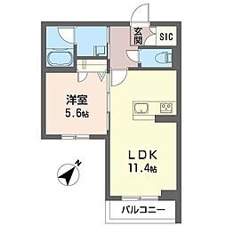 グレイスハイム 00202 2階1LDKの間取り