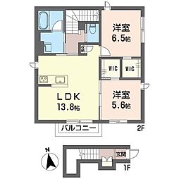 YMRレジデンス 2LDKの間取図画像