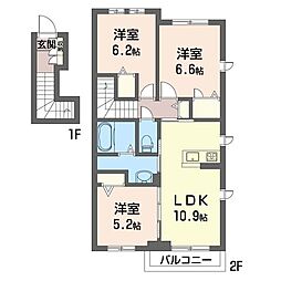 大新ヒルズ餅田 3LDKの間取図画像