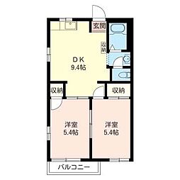 ラプラス中峠B 2DKの間取図画像