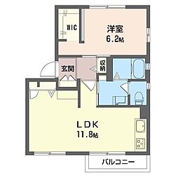 ルミエールB 1LDKの間取図画像