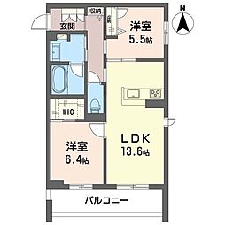 シュプリーム 2LDKの間取図画像