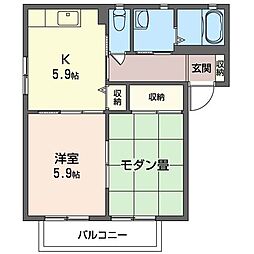 バリュージュ城山四番館 2Kの間取図画像