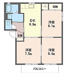 シャーメゾン山田C 3DKの間取図画像