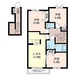 アルベアールパセオC 3LDKの間取図画像