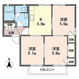 カデンツァA 3Kの間取図画像
