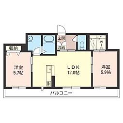 TSヴィラ元総社 2LDKの間取図画像