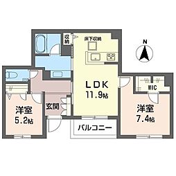 レジデンス四季美台B棟 2LDKの間取図画像