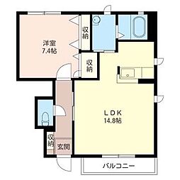 フォレスト富士山C棟 1LDKの間取図画像