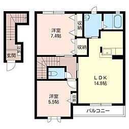 フォレスト富士山B棟 2LDKの間取図画像