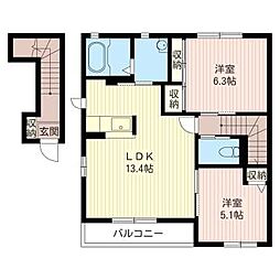 チャームE 2LDKの間取図画像