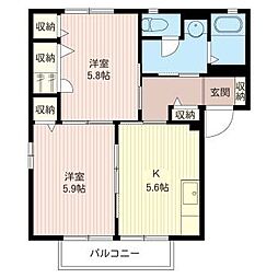 メゾンドベルD 2Kの間取図画像
