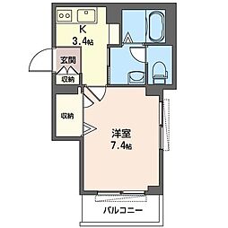 ローズウッド 1Kの間取図画像