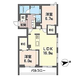 グランシャレクラウン 2LDKの間取図画像