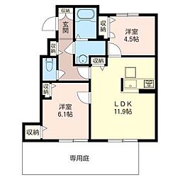 ラヴィエールII 1階2LDKの間取り