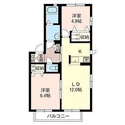 バルドゥール1番館 2LDKの間取図画像