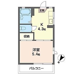 パークサイドハイツB 1Kの間取図画像