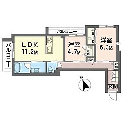 ル パラディ アデガワ 2LDKの間取図画像