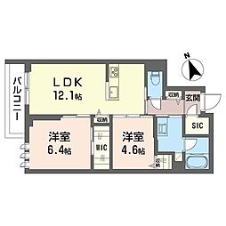 ル パラディ アデガワ 2LDKの間取図画像
