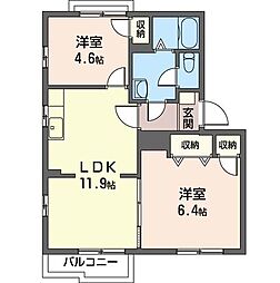 グリーンハイツ蔵波A 2LDKの間取図画像