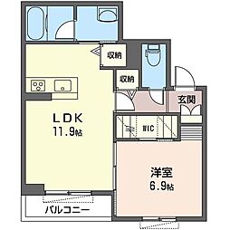 オカバ袖ケ浦駅前シャーメゾンB 1LDKの間取図画像