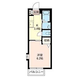 セントラルパイン2 1Kの間取図画像