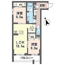 グランクロス サン 2LDKの間取図画像
