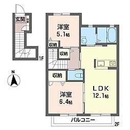 メゾンドリリー 2LDKの間取図画像