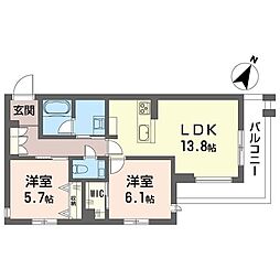 レ・アール・クロシェット 2LDKの間取図画像