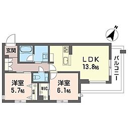 レ・アール・クロシェット 2LDKの間取図画像