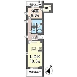 レ・アール・クロシェット 1LDKの間取図画像