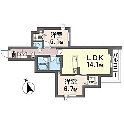 グランブルー武蔵浦和 2LDKの間取図画像