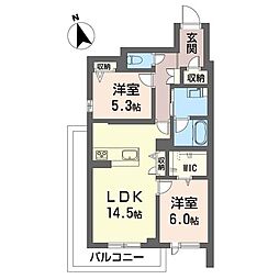 グランブルー武蔵浦和 2LDKの間取図画像