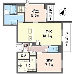 アーベイン武蔵浦和 2LDKの間取図画像