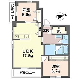セントリビエ 和光 2LDKの間取図画像