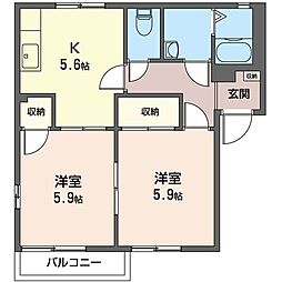 壱番館B棟 2Kの間取図画像