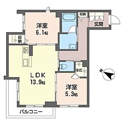 シャルム末広 2LDKの間取図画像