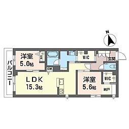 オーツー 2LDKの間取図画像