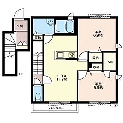 シャーメゾン渡田向町 2LDKの間取図画像
