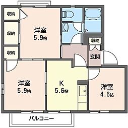 ディアス城南B 3Kの間取図画像