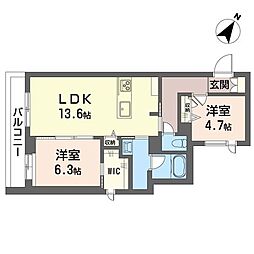 ベルクルー　III 3階2LDKの間取り