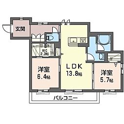 ルピナス・コート 2LDKの間取図画像