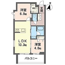 グランディール都筑 2LDKの間取図画像
