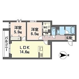 グラン ノアール 2LDKの間取図画像