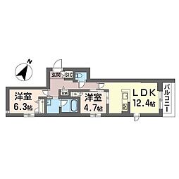 サンロード辻堂東海岸 2LDKの間取図画像