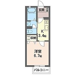 メルヴェイユ 1Kの間取図画像