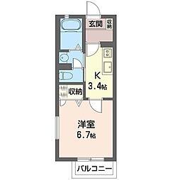 メルヴェイユ 1Kの間取図画像